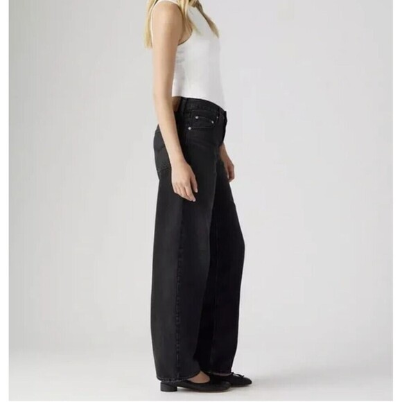 Levi's Premium Baggy Dad Jeans Black Mid Rise Cotton Rigid Denim Size 24-27 - Picture 4 of 10